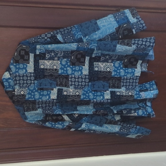 New with Tags Simple Suzanne Betro Blue Patchwork Bohemian Open Cardigan Size 1X - Picture 6 of 8